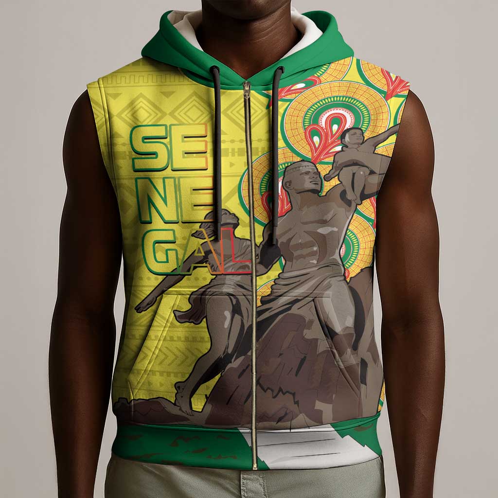 Senegal Monument de la Renaissance Sleeveless Zip Hoodie Africaine Ankara Pattern - African Pride