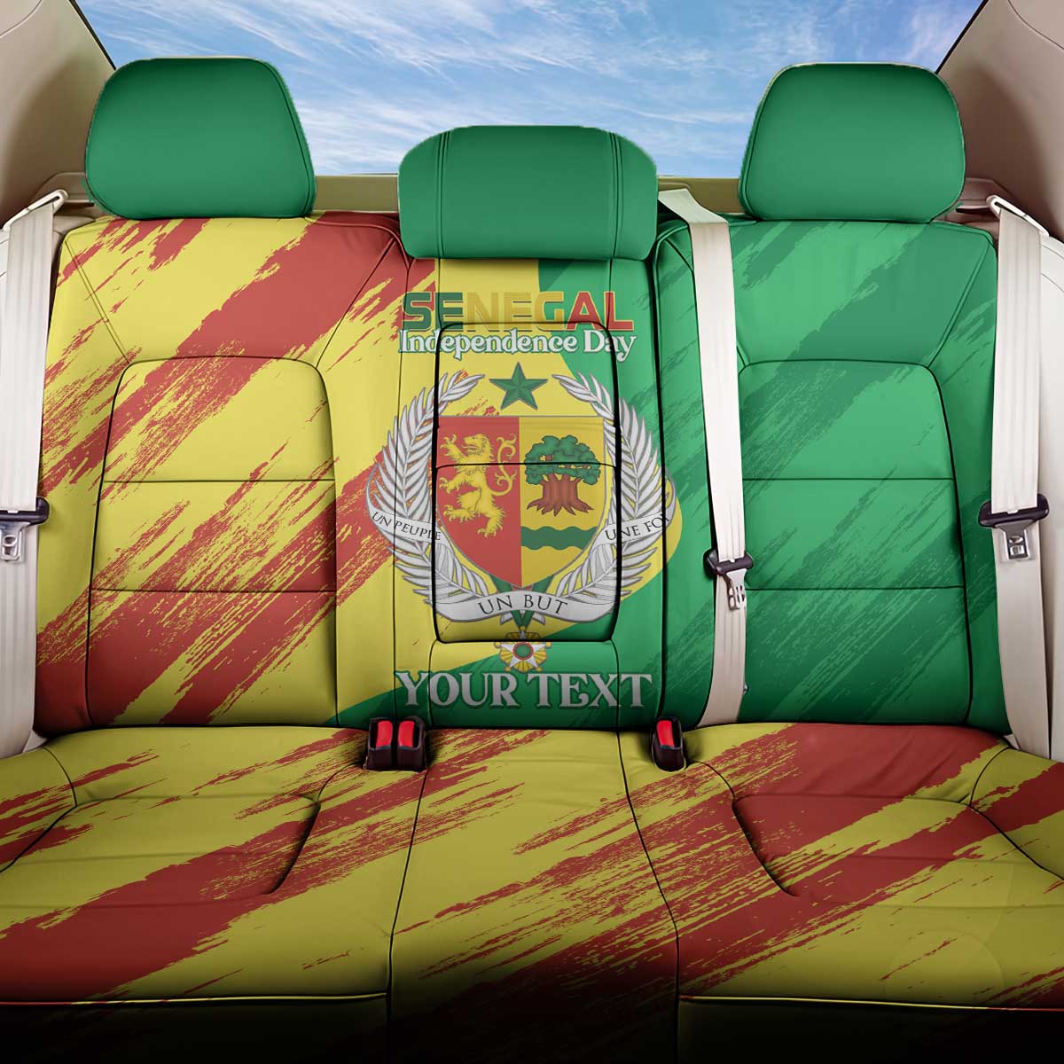 Afro Senegal Independence Day Back Car Seat Cover Coat Of Arms Grunge Style