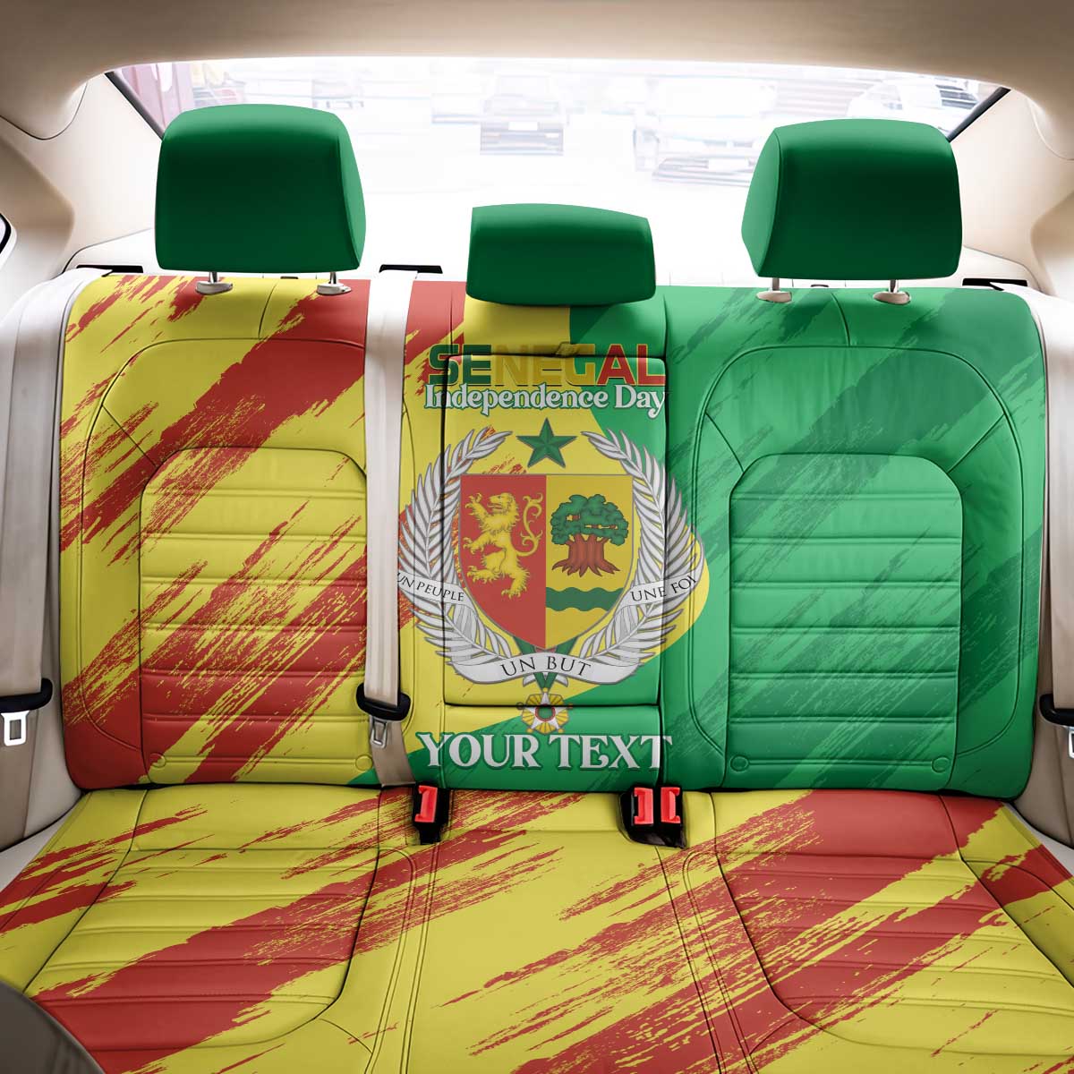 Afro Senegal Independence Day Back Car Seat Cover Coat Of Arms Grunge Style