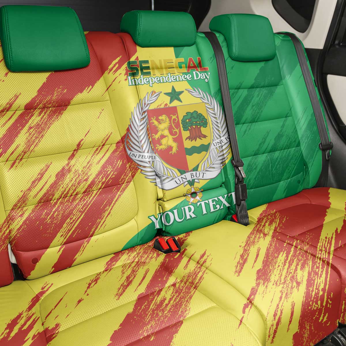 Afro Senegal Independence Day Back Car Seat Cover Coat Of Arms Grunge Style