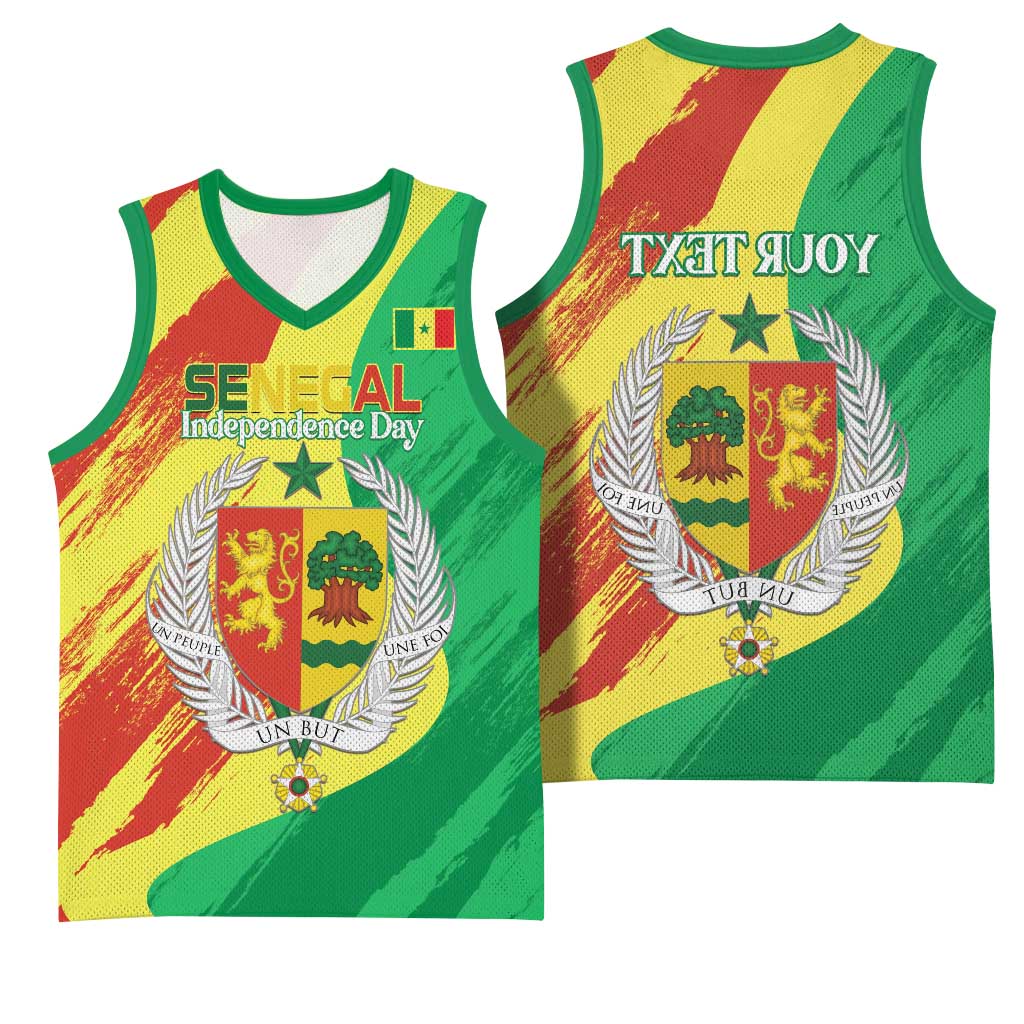 Afro Senegal Independence Day Basketball Jersey Coat Of Arms Grunge Style - African Pride