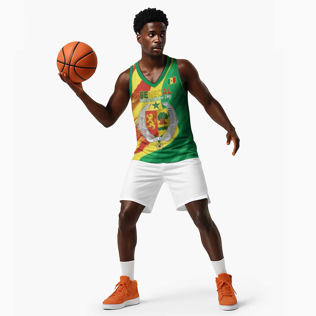 Afro Senegal Independence Day Basketball Jersey Coat Of Arms Grunge Style - African Pride