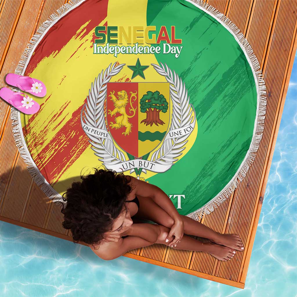 Afro Senegal Independence Day Beach Blanket Coat Of Arms Grunge Style