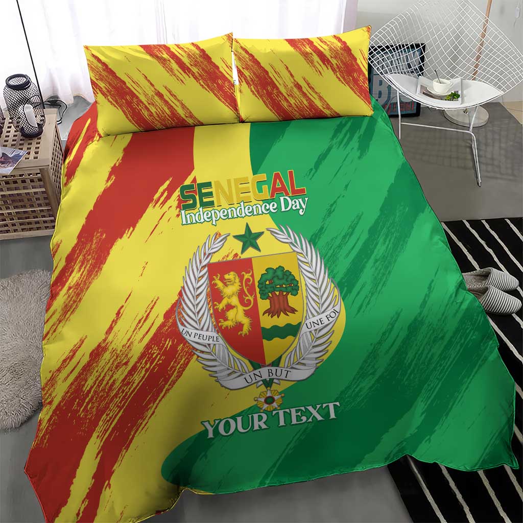 Afro Senegal Independence Day Bedding Set Coat Of Arms Grunge Style