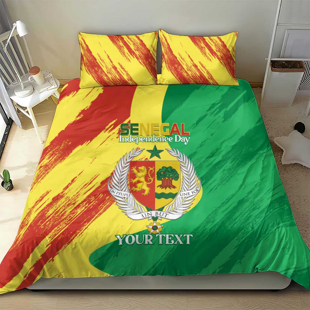 Afro Senegal Independence Day Bedding Set Coat Of Arms Grunge Style