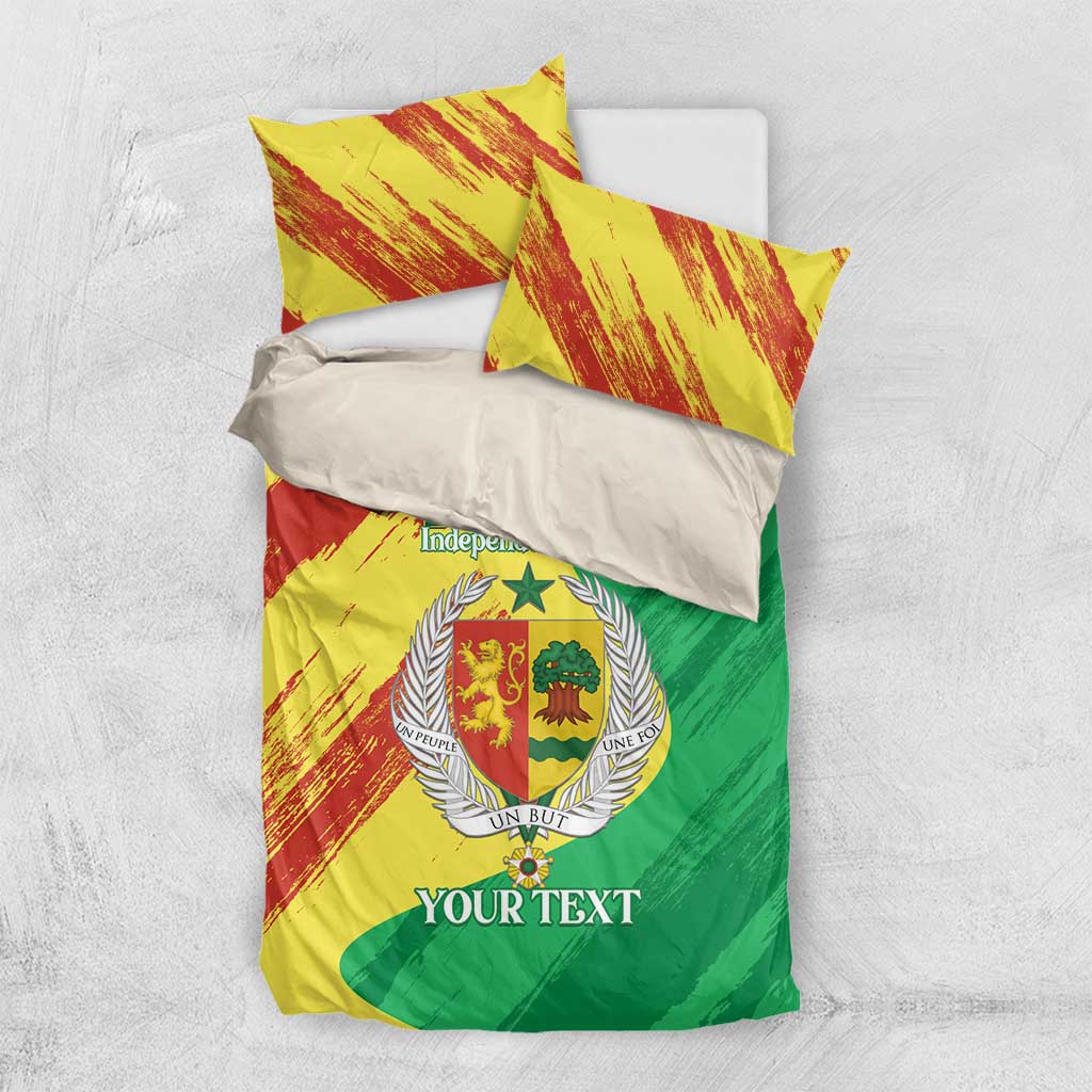 Afro Senegal Independence Day Bedding Set Coat Of Arms Grunge Style