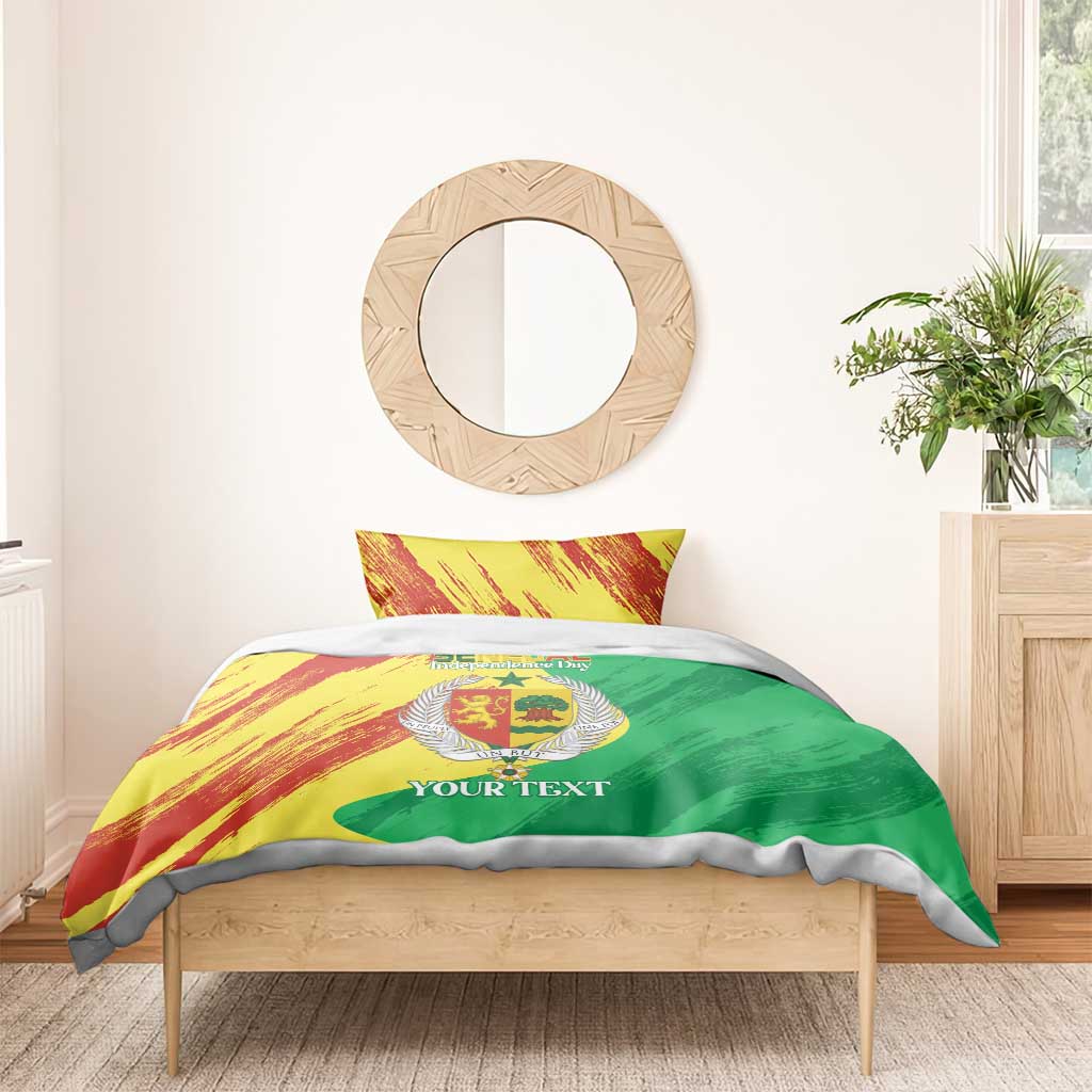 Afro Senegal Independence Day Bedding Set Coat Of Arms Grunge Style
