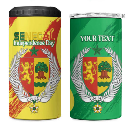 Afro Senegal Independence Day 4 in 1 Can Cooler Tumbler Coat Of Arms Grunge Style