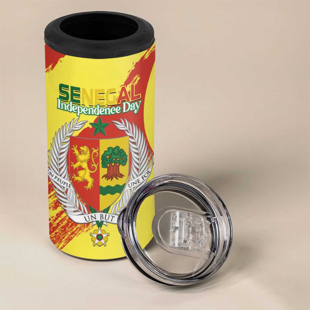 Afro Senegal Independence Day 4 in 1 Can Cooler Tumbler Coat Of Arms Grunge Style