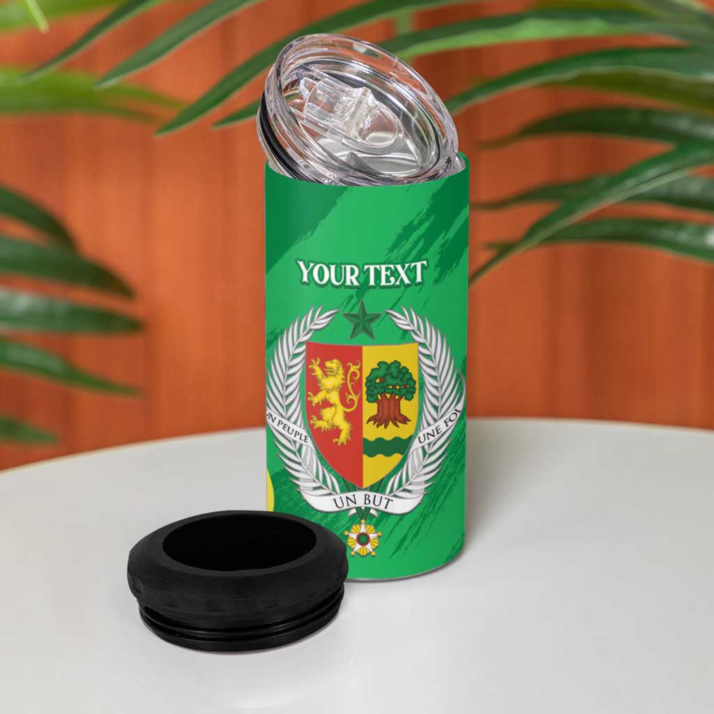 Afro Senegal Independence Day 4 in 1 Can Cooler Tumbler Coat Of Arms Grunge Style