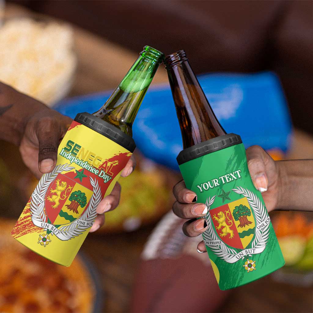 Afro Senegal Independence Day 4 in 1 Can Cooler Tumbler Coat Of Arms Grunge Style