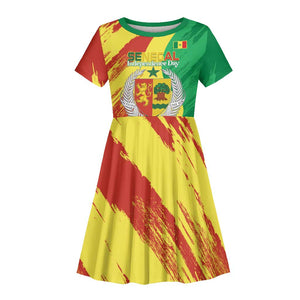 Afro Senegal Independence Day Kid Short Sleeve Dress Coat Of Arms Grunge Style