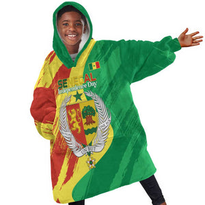 Afro Senegal Independence Day Kid Wearable Blanket Hoodie Coat Of Arms Grunge Style