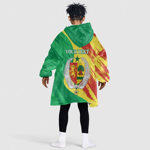 Afro Senegal Independence Day Kid Wearable Blanket Hoodie Coat Of Arms Grunge Style
