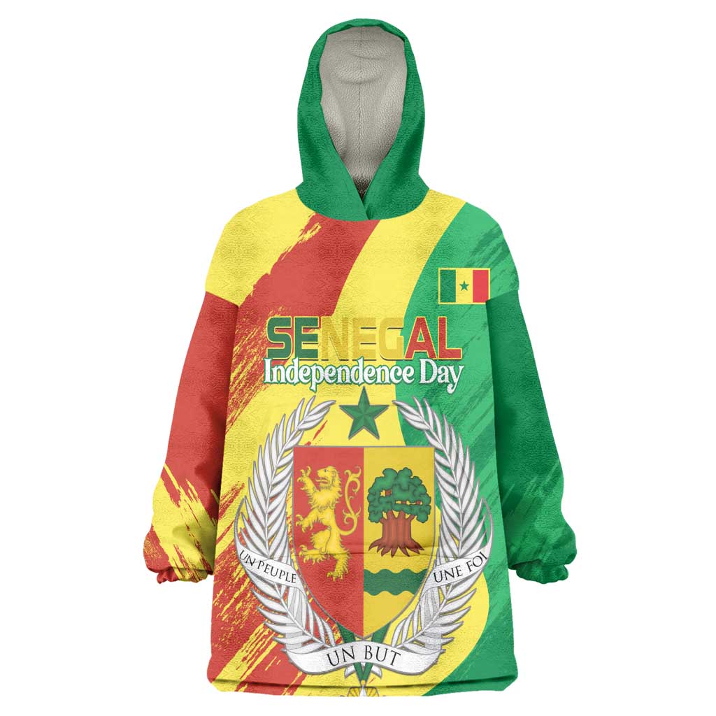 Afro Senegal Independence Day Kid Wearable Blanket Hoodie Coat Of Arms Grunge Style