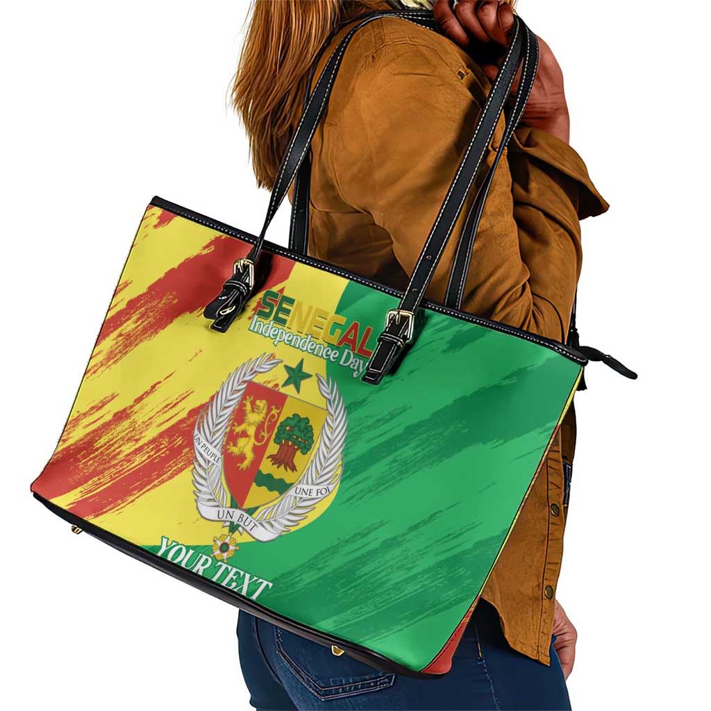 Afro Senegal Independence Day Leather Tote Bag Coat Of Arms Grunge Style