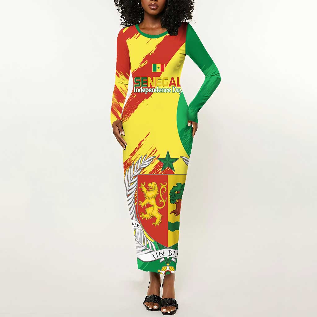 Afro Senegal Independence Day Long Sleeve Bodycon Dress Coat Of Arms Grunge Style LT14