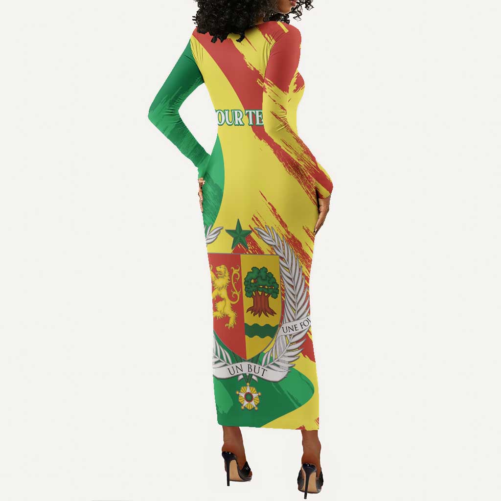 Afro Senegal Independence Day Long Sleeve Bodycon Dress Coat Of Arms Grunge Style LT14
