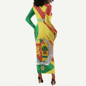 Afro Senegal Independence Day Long Sleeve Bodycon Dress Coat Of Arms Grunge Style LT14