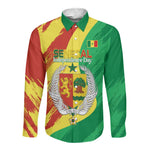 Afro Senegal Independence Day Long Sleeve Button Shirt Coat Of Arms Grunge Style