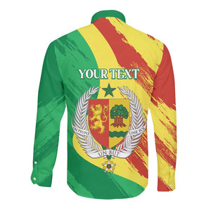 Afro Senegal Independence Day Long Sleeve Button Shirt Coat Of Arms Grunge Style