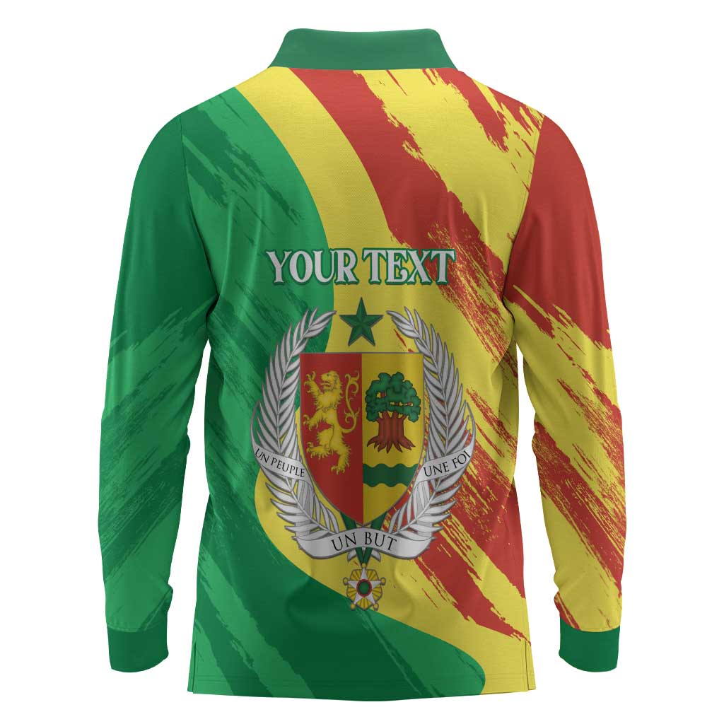 Afro Senegal Independence Day Long Sleeve Polo Shirt Coat Of Arms Grunge Style