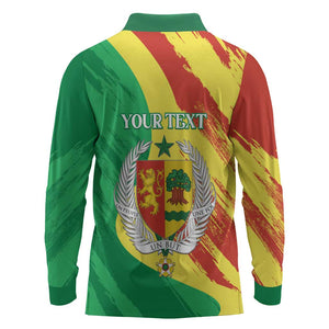 Afro Senegal Independence Day Long Sleeve Polo Shirt Coat Of Arms Grunge Style