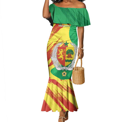 Afro Senegal Independence Day Mermaid Dress Coat Of Arms Grunge Style