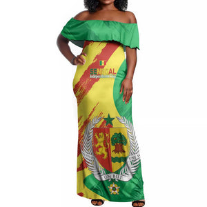 Afro Senegal Independence Day Off Shoulder Maxi Dress Coat Of Arms Grunge Style