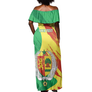 Afro Senegal Independence Day Off Shoulder Maxi Dress Coat Of Arms Grunge Style