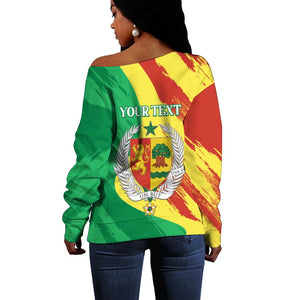 Afro Senegal Independence Day Off Shoulder Sweater Coat Of Arms Grunge Style