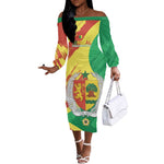 Afro Senegal Independence Day Off The Shoulder Long Sleeve Dress Coat Of Arms Grunge Style
