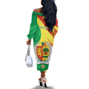 Afro Senegal Independence Day Off The Shoulder Long Sleeve Dress Coat Of Arms Grunge Style