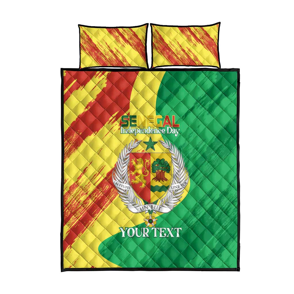 Afro Senegal Independence Day Quilt Bed Set Coat Of Arms Grunge Style