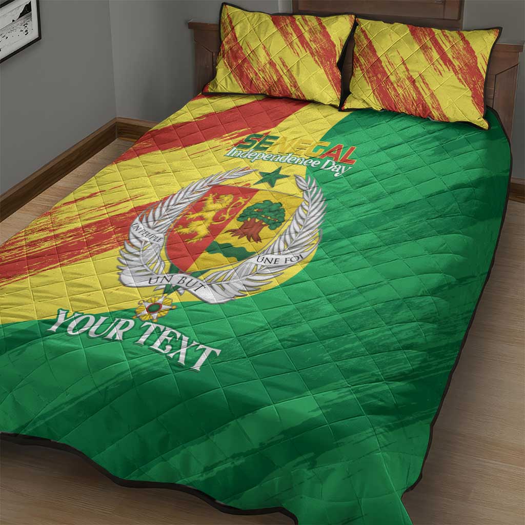 Afro Senegal Independence Day Quilt Bed Set Coat Of Arms Grunge Style