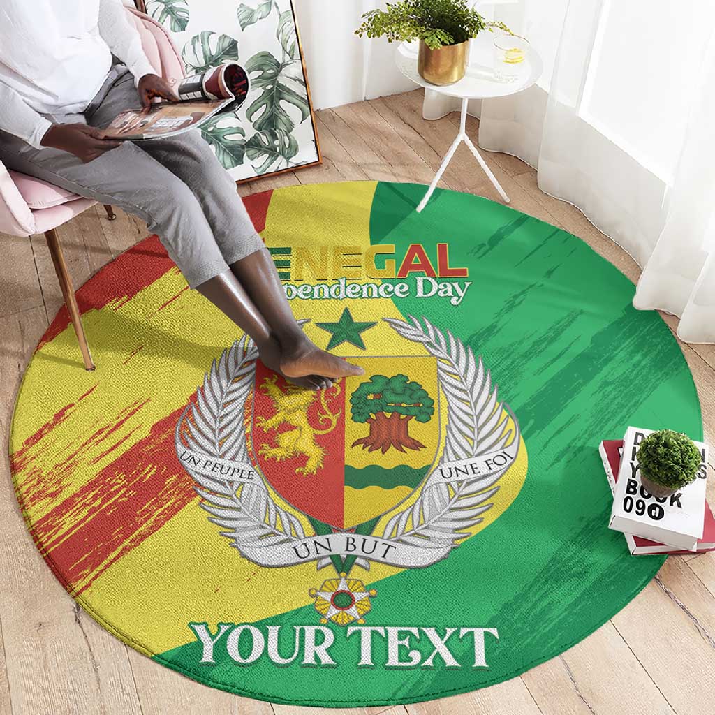 Afro Senegal Independence Day Round Carpet Coat Of Arms Grunge Style