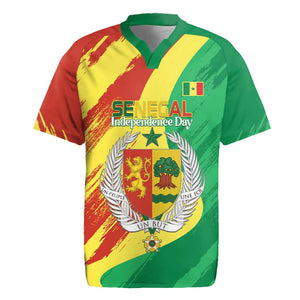 Afro Senegal Independence Day Rugby Jersey Coat Of Arms Grunge Style