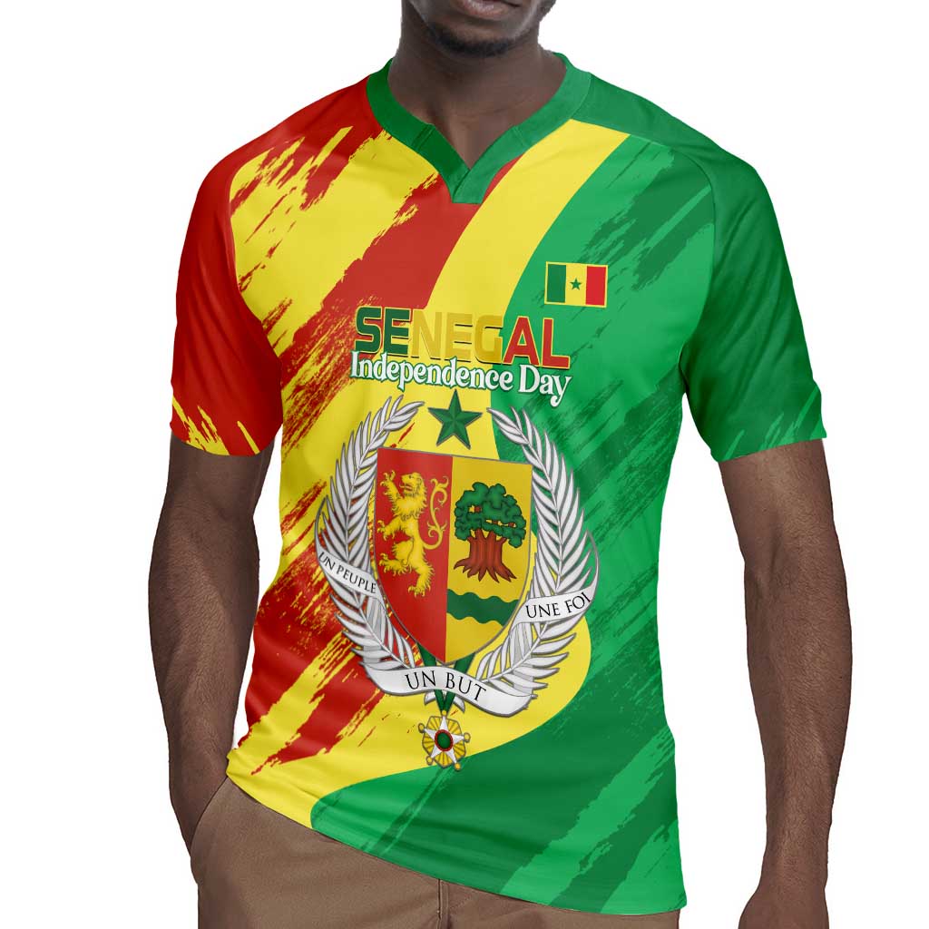 Afro Senegal Independence Day Rugby Jersey Coat Of Arms Grunge Style