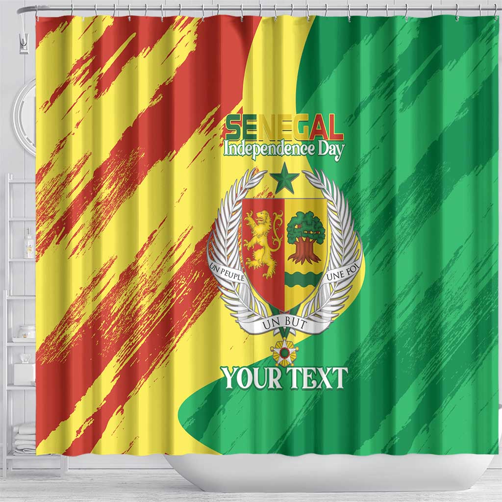 Afro Senegal Independence Day Shower Curtain Coat Of Arms Grunge Style