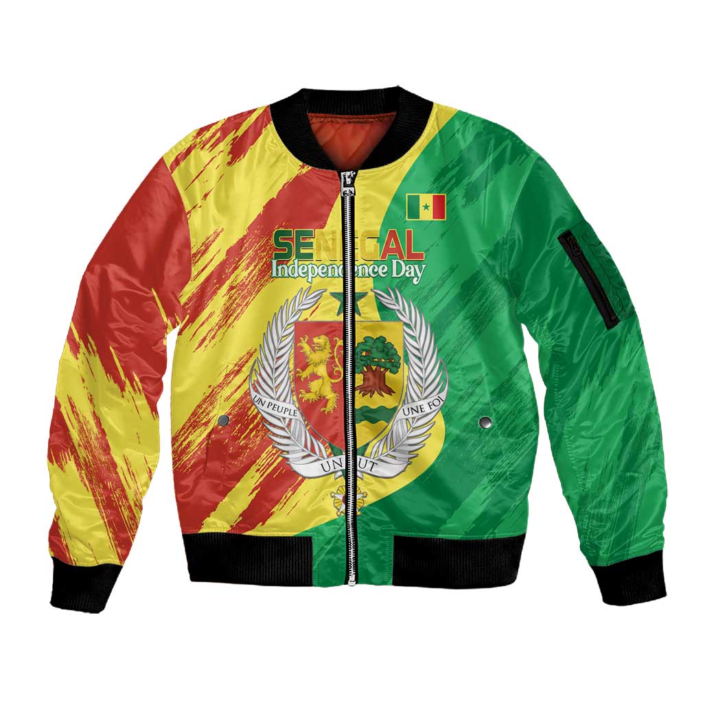 Afro Senegal Independence Day Sleeve Zip Bomber Jacket Coat Of Arms Grunge Style