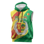 Afro Senegal Independence Day Sleeveless Hoodie Coat Of Arms Grunge Style - African Pride