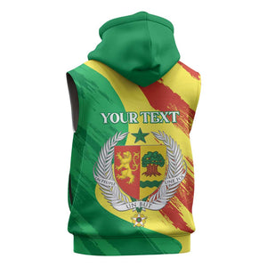 Afro Senegal Independence Day Sleeveless Hoodie Coat Of Arms Grunge Style - African Pride