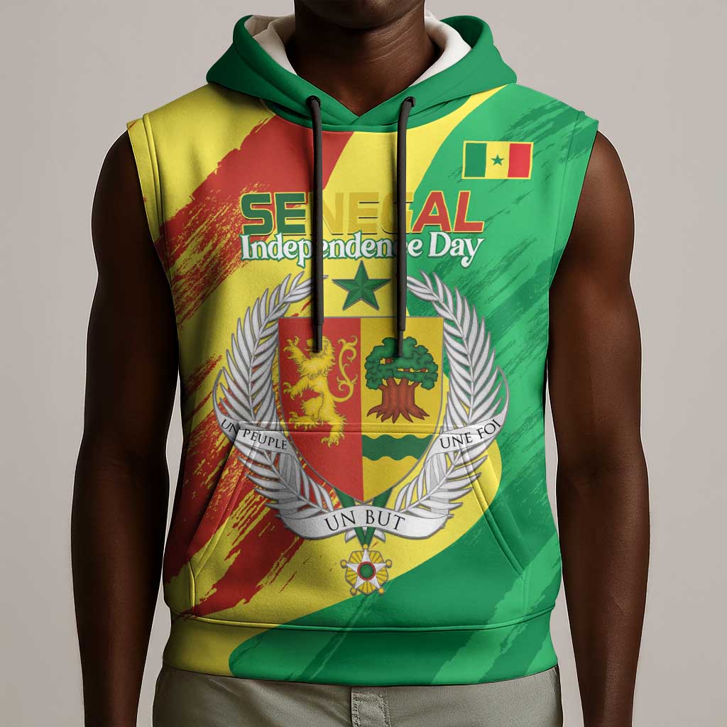Afro Senegal Independence Day Sleeveless Hoodie Coat Of Arms Grunge Style - African Pride