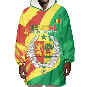 Afro Senegal Independence Day Wearable Blanket Hoodie Coat Of Arms Grunge Style