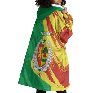 Afro Senegal Independence Day Wearable Blanket Hoodie Coat Of Arms Grunge Style