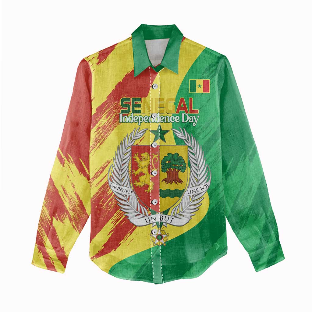 Afro Senegal Independence Day Women Casual Shirt Coat Of Arms Grunge Style