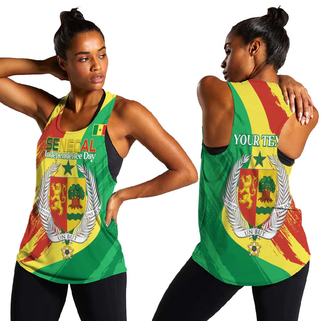 Afro Senegal Independence Day Women Racerback Tank Coat Of Arms Grunge Style