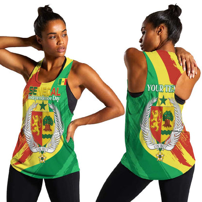 Afro Senegal Independence Day Women Racerback Tank Coat Of Arms Grunge Style