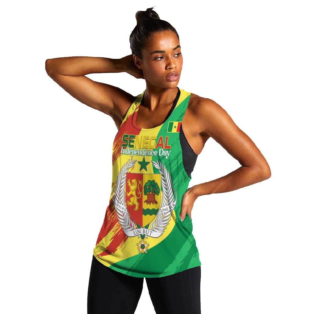 Afro Senegal Independence Day Women Racerback Tank Coat Of Arms Grunge Style