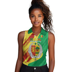 Afro Senegal Independence Day Women Sleeveless Polo Shirt Coat Of Arms Grunge Style